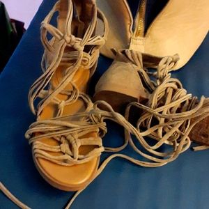 Cleopatra tie up sandals brown suede lace up size7